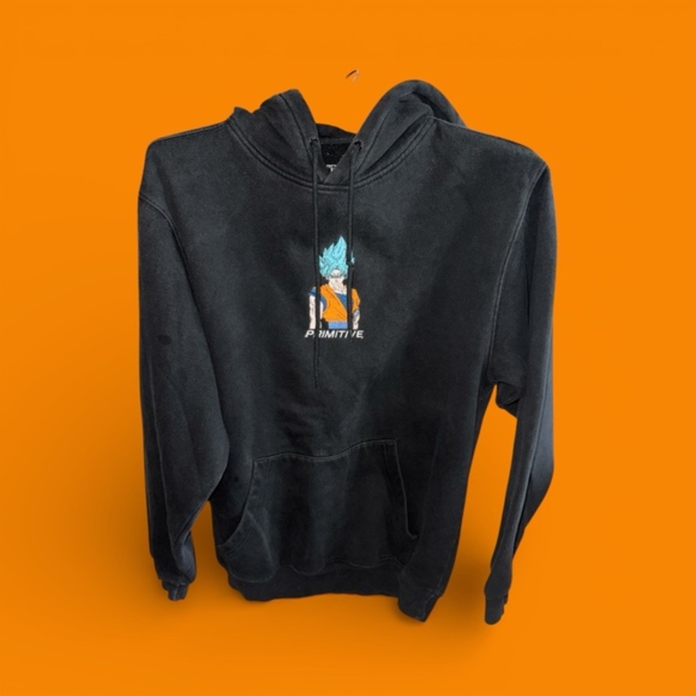 Primitive Dragon Ball Z Black Hoodie with Blue and Orange Graphic Skater Small